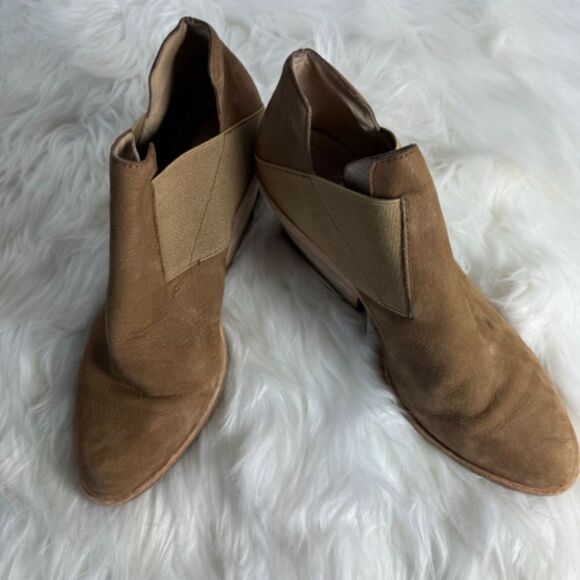 Eileen Fisher Even Sienna Tan Nubuck Block Heel Booties Sz 6 - Picture 4 of 7